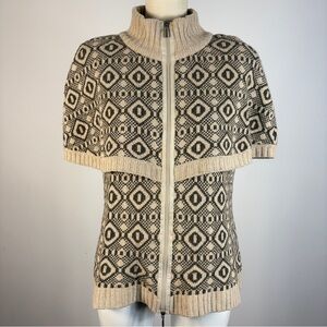 Weekend Max Mara Geometric Knit Cardigan Capelet Sleeve Zip-Up Sweater Wool S